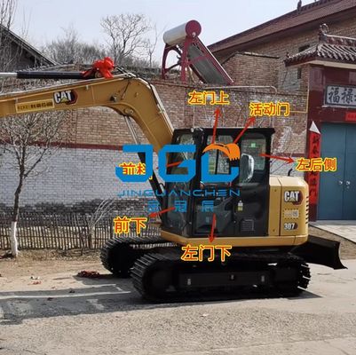 307 309 Empurre e puxe o vidro do braço da janela da porta esquerda antes e depois do para-brisa da escavadeira